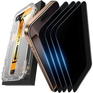 MRGLAS 4-Pack Privacy Screen Protector for iPhone 16 Pro Max [100% Anti-Spy][9H+ Military-Grade Aerospace Glass][Auto-Alignment Kits] Shatterproof Tempered Glass Film for 16 Pro Max 6.9" Zero-Bubble