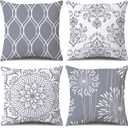 Coliuso Decorative Throw Pillow Covers 18x18 Set of 4, Grey and White Modern Simple Square Pillow Case Cushion Cover for Sofa Couch Farmhouse Outdoor Living Room (Gray and White, 18" x18")
