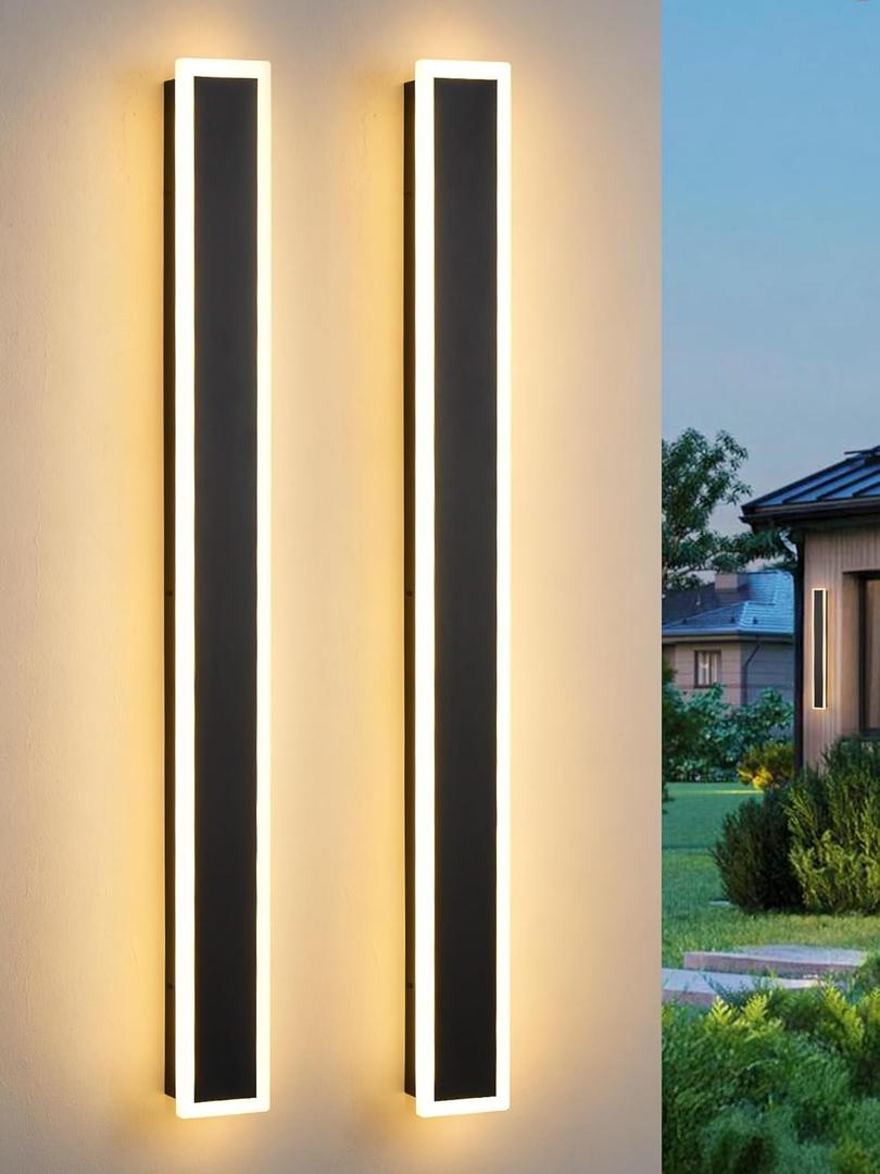 2 Pack 47.2inch Modern Outdoor Wall Sconce, 3000K/4500K/6000K 3 Color Temperature LED Exterior Light Fixtures, Modern Long Porch Lights Wall Sconce for Garage, Doorway, Porch, Patio