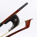 3/4 German Double Bass Bow, Brazilwood stick with Ebony Frog & Pearl Inlay, Natural White Horsehair, Leather Grip Well Balanced