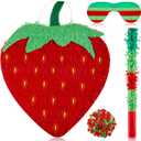 Sotiff 17" Strawberry Piñata Summer Fruit Piñata for Strawberry Birthday Party Summer Fruit Themed Party Game Supplies with Stick Eye Mask Confetti