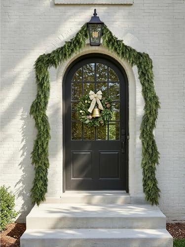 9ft Christmas Cedar Garland with Soft Thickness Pine, Artificial Green Faux Cedar Pine Garland for Mantle Fireplace Indoor Outdoor Holiday Party Home Decoration（2 Pack）