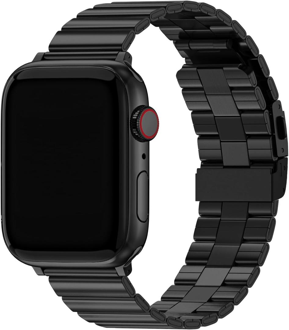 Fullmosa Compatible Apple Watch Metal Bands 49mm 46mm 45mm 44mm 42mm 41mm 40mm 38mm, Stainless Steel iWatch Band Men Women for Apple Watch Series Ultra 10 9 8 7 6 5 4 3 2 1 SE (Black)