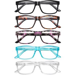 5 Pack Reading Glasses for Women Men Blue Light Blocking - UV Filter Computer Readers,Anti Eyestrain Eyeglasses (Mix, Magnification Strength: 2.0 x)