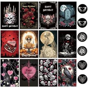 Chenive 24 Pack Gothic Halloween Cards Bulk with Envelopes and Stickers, 6 x 4 In Assorted Spooky Goth Blank Note Cards, Perfect for Birthday, Valentine's Day, Anniversary, Wedding, Etc