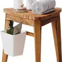 Teak Shower Bench, Waterproof Bathroom Teak Corner Shower Bench, Sturdy Non-Slip Bath Shower Foot Stool for Shaving Legs with Storage Basket