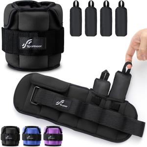 Sportneer Adjustable Ankle Weights for Women and Men1 Pair 1 2 3 4 6 7 8 10 lbs Upgraded Easily Adjustable Leg Weight, Weighted Wrist Weight Strap for Gym, Fitness, Workout, Walking, Dancing (Black)