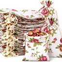 Pangda 100 Pcs Small Size Rose Drawstring Bags 3.9 x 5.3 Inches Burlap Flower Pouch Linen Aromatherapy Gift Bags Pouches for Jewelry Business Wedding DIY Craft Party