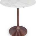SIMPLIHOME Osborne Dining Table - 36 inch Wide Genuine Marble Top Round Kitchen Table in White/Antique Copper with Iron Pedestal Base, Contemporary Style for Small Spaces or Dining Room