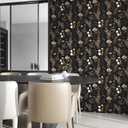 Fvlow Vintage Black Floral Self Adhesive Shelf Liner Wallpaper 17.4" x 78", Retro Brown Gold Leaf Design Wall Paper Contact Paper Waterproof Wall Covering for Countertop Desk Cabinets Drawer Liner