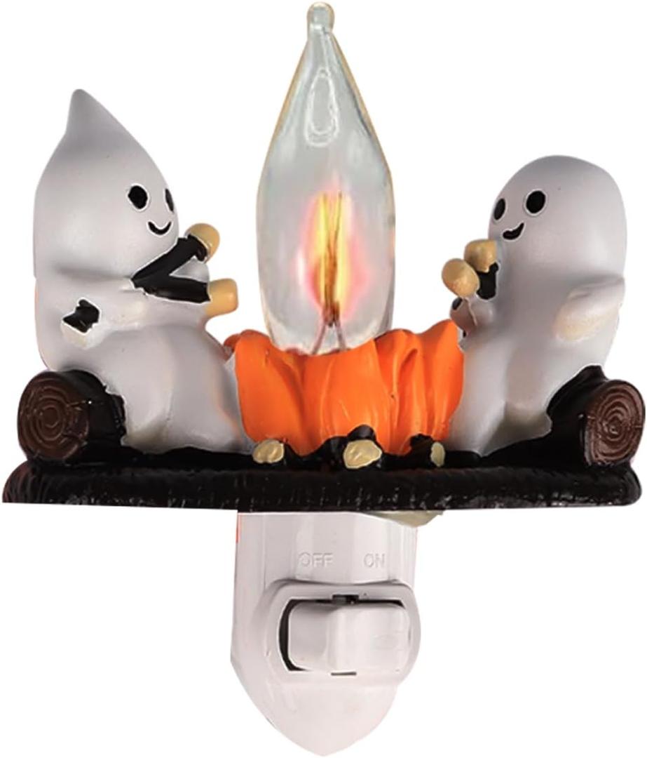 Ghost Campfire Flickering Night Light, Ghosts Campfire Flicker Flame Halloween Nightlight, Plug-in Campfire Night Light LEDNightlight,Halloween Room Decorations,Halloween Gifts for Family/Friends/Kids