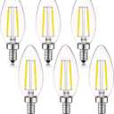 2W LED Candelabra Bulb 25W Equivalent E12 Dimmable LED Bulbs Clear Filament Vintage Home Decoration Candle Light Bulbs B11 2700K Warm White, 6 Pack