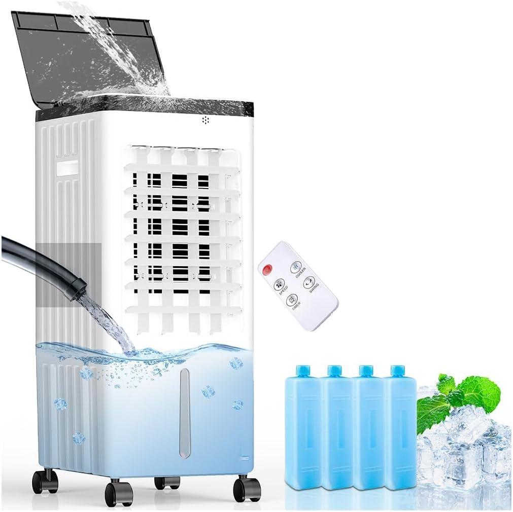 Evaporative Air Cooler, 3-IN-1 Swamp Cooler Air Conditioner w/ 7H Timer, 3-Speed Windowless Air Conditioner, Dual Tank Portable Air Cooler for Room/Office/Garage