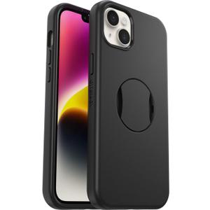 OtterBox iPhone 14 Plus (Only) OtterGrip Symmetry Series Case - BLACK, Built-in Grip, Sleek Case, Snaps to MagSafe, Raised Edges Protect Camera & Screen
