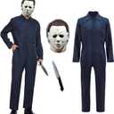 Navy Blue Jumpsuit Coveralls Adult, Horror Costume with Mask and Prop Knife, for Halloween Cosplay (XX-Large)