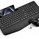 Wireless Keyboard and Mouse Combo - Full-Sized Ergonomic Keyboard with Wrist Rest, Phone Holder, Sleep Mode, Silent 2.4GHz Cordless Keyboard Mouse Combo for Computer, Laptop, PC, Mac, Windows -Trueque