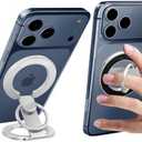 RESPECTED BRO Magnetic-Phone-Ring-Holder with Dual Rings, Compatible with iPhone 17/16/15/14/13/12, Multifunctional Stand for Desk,Office,Gym,Kitchen & All Metal Surfaces, Finger Loop Grip (Silver)