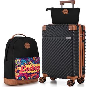 Cosbarn Carry On Luggage 22x14x9 Airline Approved, Hardside 20 Inch Carry on Suitcases with Wheels, Hard Shell ABS Lightweight Carry on Luggage Set, Travel Suitcase Set with TSA Lock, Black, 3 Piece Sets (20/BP/TB)