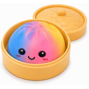 Colorful Dumpling Squishies Toys with Food Steamer,Squeeze Dough Fidget Sensory Stress Balls,Stretchy Hand Desk Toys for Stress Relief Squishies Dumpling Gifts,Pink&Blue&Yellow
