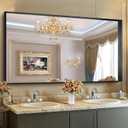 CIRCUMI Black Bathroom Mirror, 30"x60" Rectangular Mirror with Deep Metal Frame, Brushed Finish, Tempered Glass, Large Mirror for Wall, Over 2 Sinks, Installed Vertically/Horizontally, Crystal-Clear (Squared Corner Black)