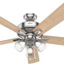 Hunter Fan 60 inch Casual Brushed Nickel Finish indoor Ceiling Fan with Light Kit and Pull chain 