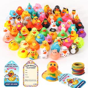 100 Pcs Cruise Rubber Ducks Kits Include 30 Pcs Cruise Ducks 30 Pcs Cruising Duck Tags and 40 Pcs Rubber Bands, Bulk Ducks for Jeep Cruise Ships Hiding Carnival Ducking Gift Christmas Stocking Stuffer