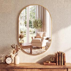 DUMOS 24" x 36" Oval Bathroom Mirror, Gold Wall Mirrors with Metal Frame
