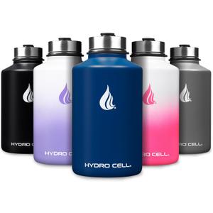 HYDRO CELL Stainless Steel Insulated Water Bottle with Straw - For Cold & Hot Drinks - Metal Vacuum Flask with Screw Cap and Modern Leakproof Sport Thermos for Adults (Navy 64oz)