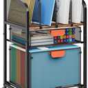 Marbrasse Rolling File Cart with Adjustable Dividers, Mobile File Cabinet on Lockable Wheels, Office Filing Cabinet Organizer, Hanging File Folder Organizer for Home Office - Dark Brown