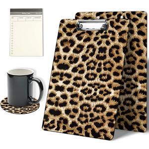 Clipboards Cute Leopard Print Pattern Design Clip Board 9 x 12.5 inch with Low Profile Metal Clip,Clipboard for Students, Classroom, Office,Women Men,with a Exquisite Coasters and to do List Notepad