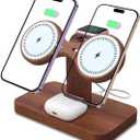 Dual Phone Charging Station for Apple Devices Wood Magnetic Phone Charger Stand for iPhone 17 16 15 14 13 12 Mini Se Wireless Charger Apple Charging Station for iWatch Series AirPod 4 3 2 Pro