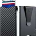 MNGARISTA Minimalist Slim Metal Wallet for Men, Pop Up Credit Card Holder with 3K Carbon Fiber Cover and Detachable Money Clip, RFID Blocking Wallet for 4-6 Cards (Black)