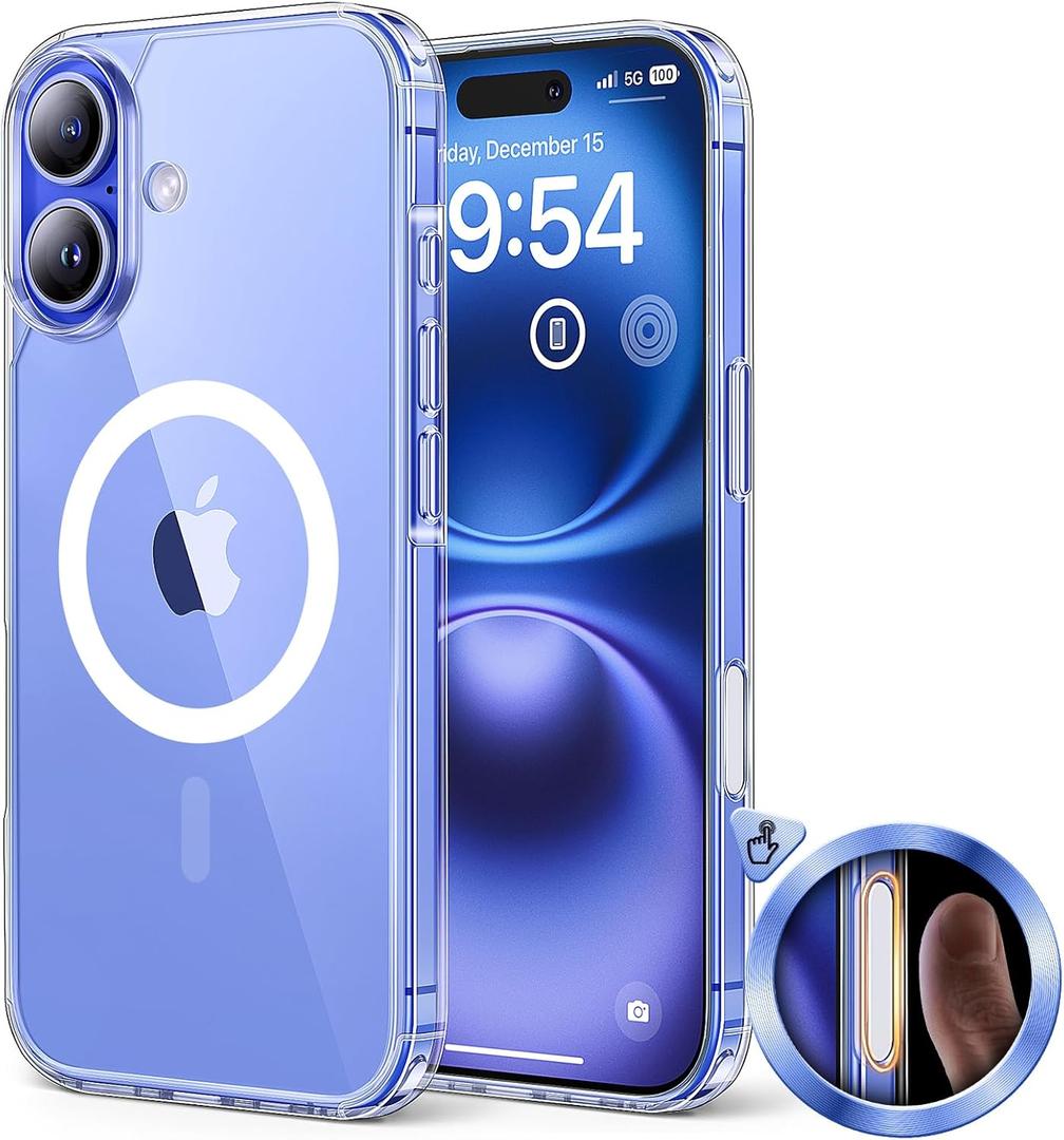 TAURI for iPhone 16 Case with Camera Control Button, Compatible with MagSafe [Anti-Yellowing], Military-Grade Protection, Slim Shockproof Magnetic Phone Case for iPhone 16 6.1", Clear