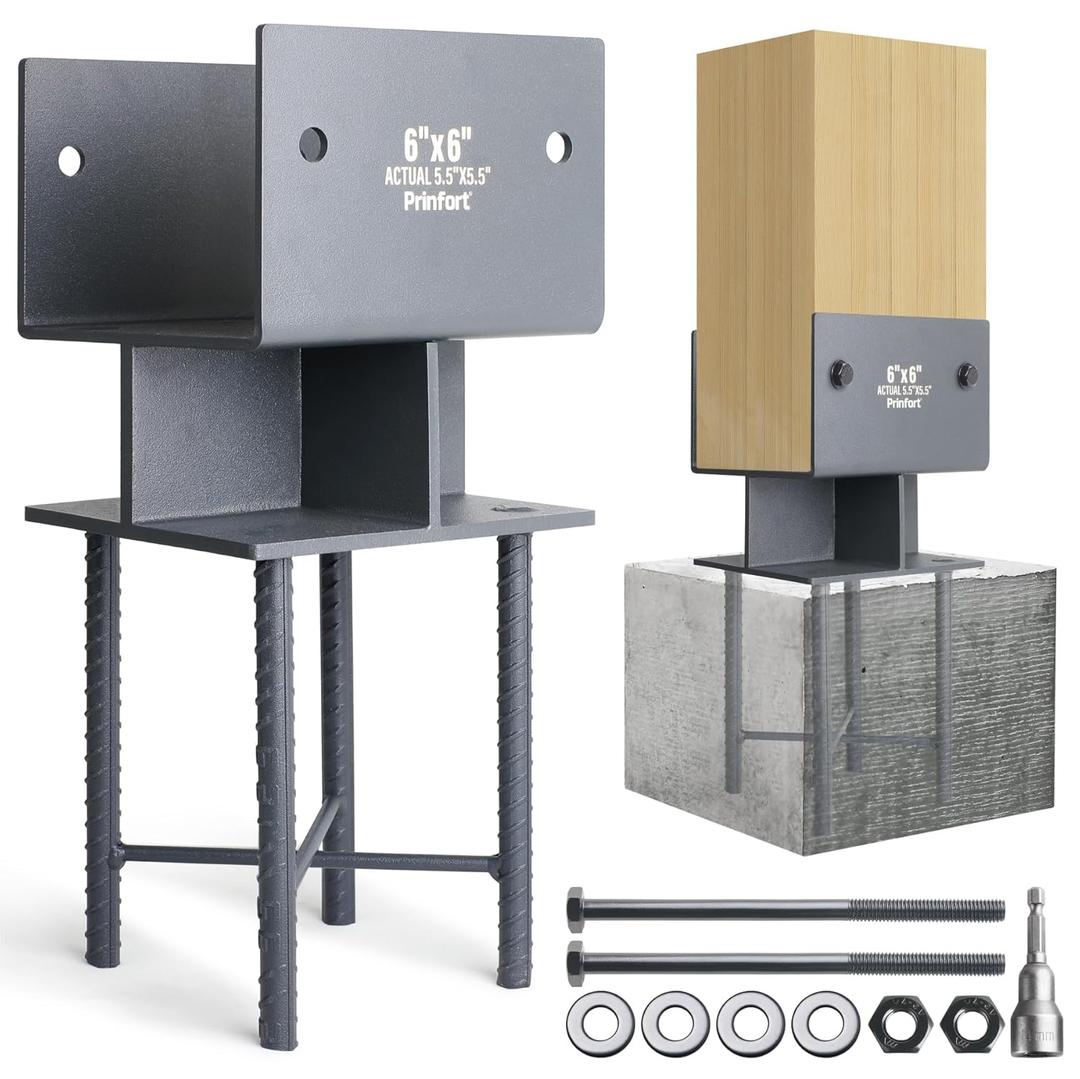 Stainless Steel 6"x6"(Actual 5.5"x5.5") Post Base Bracket Concrete, Wet Set Concrete Post Anchor Bracket Heavy Duty 1Pack