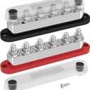 DAIERTEK 600A Power Distribution Block 12V Bus Bar Terminal Block 6 x 3/8" Terminal Studs 12 Volt Marine Bus Bar with Cover Positive & Negative for Automotive Car Boat Solar System