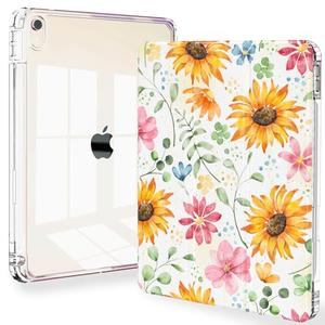 Feams Slim Case for iPad Air 11-inch M4/M3/M2 (2026/2025/2024), iPad Air 5th/4th Generation (2022/2020) 10.9 Inch Case Clear Back with Pencil Holder & Auto Sleep, Sunflower