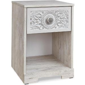 Signature Design by Ashley Paxberry Bohemian 1 Drawer Nightstand with Open Cubby, 22.09" Tall, White, Small