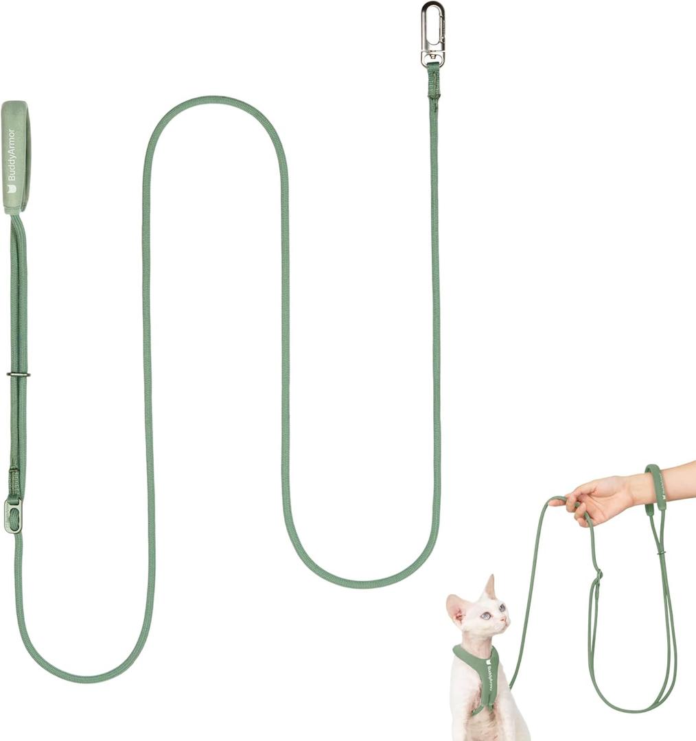 Hands Free Cat Leash Lightweight 4.1-7.2FT Adjustable Durable Rope Leash with Padded Handle, Versatile Crossbody Waist Lead for Cats Puppy 26lbs Outdoor Walking (Olive, S)