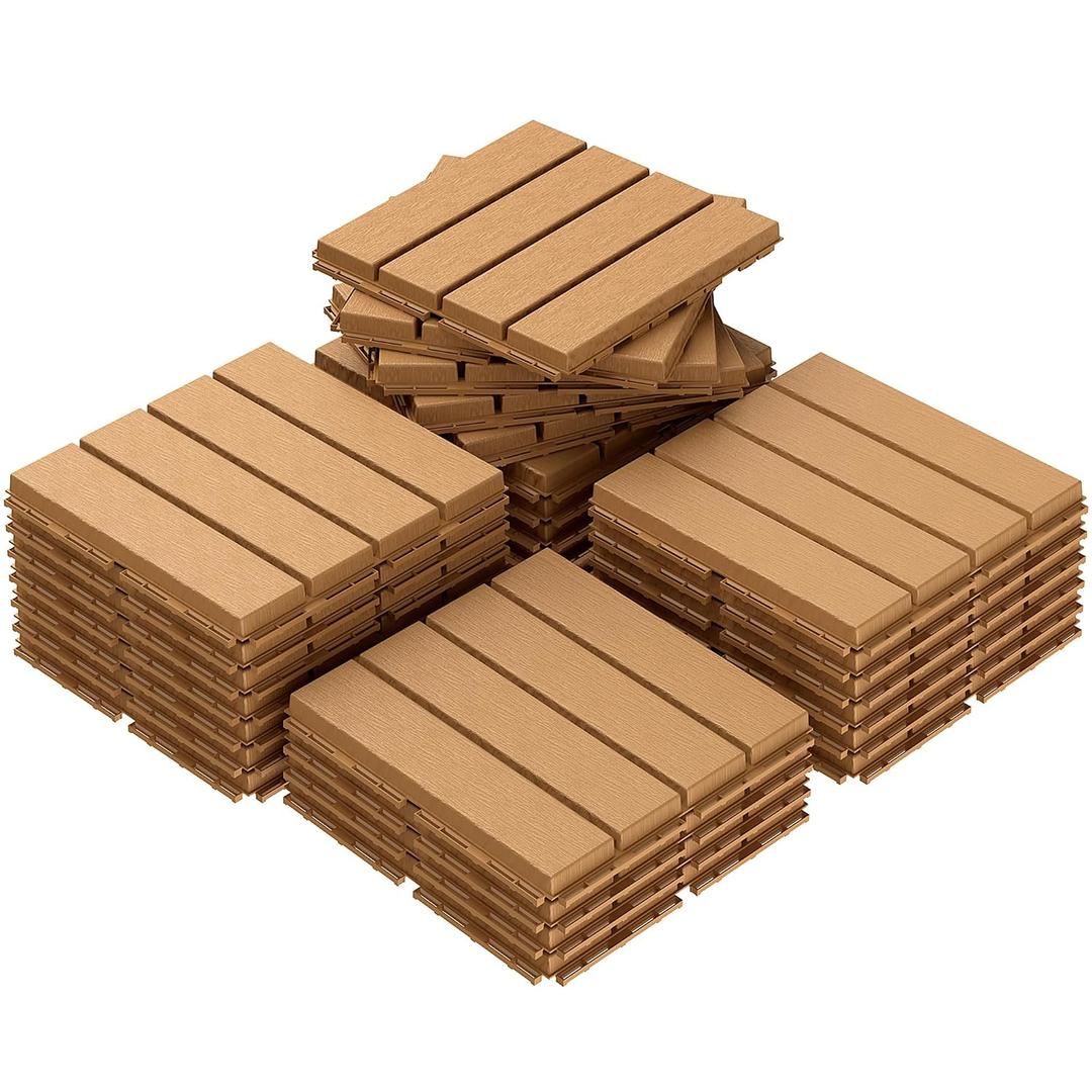 Goovilla Plastic Interlocking Deck Tiles, 27 Pack Balcony Flooring, 12"x12" Waterproof Outdoor Flooring All Weather Use, Patio Floor Decking Tiles for Porch Poolside Backyard Concrete, Dark Khaki