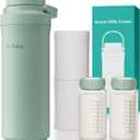 22oz Portable Breast Milk Cooler, Game-changer with 360 Total Cooling Gel Ice Pack for 30 Hours, Baby Travel Breastfeeding Essential Chiller with 2pcs Bottles for Breastmilk Storage(Green)