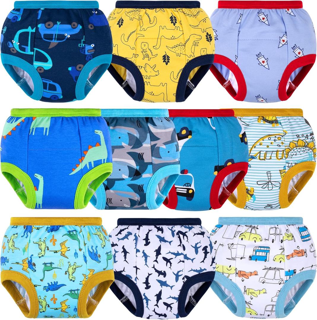 BIG ELEPHANT Toddler Training Pants, Soft Cotton Absorbent Training Underwear for Baby Boys & Girls (4T, Blue Dinosaur 10 Pack)