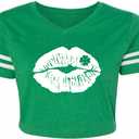 Women's St. Patrick's Day Crop Top St. Paddy's Day Shirt Irish Shirts Shamrock Graphic Short Sleeve Crop Tops for Teen Girls (Green, XL)