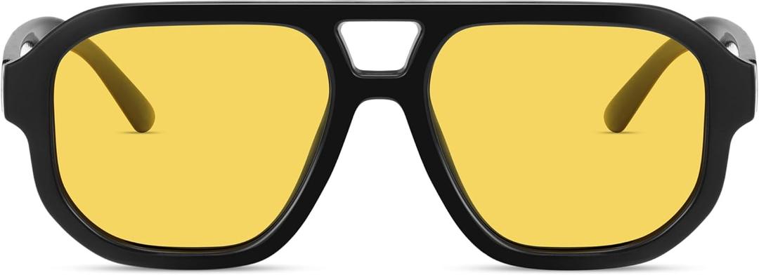 livho Trendy Polarized Square Aviator Sunglasses Women Men Square Eyewear Frame, Retro Sun Glasses for Women Men 2025 Shades (Black/Yellow Tint)