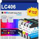 LC406 BK/C/M/Y Ink Cartridges High Yield for Brother MFC-J4335DW MFC-J4535DW MFC-J5855DW MFC-J6555DW MFC-J6955DW Printer 4-Pack