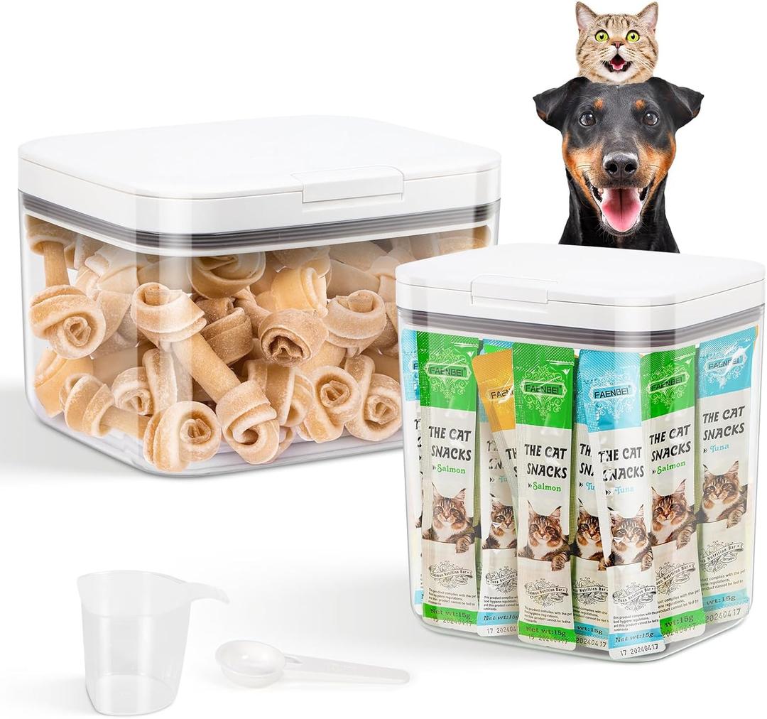 TBMax 2 Pack Large Dog Treat Container Bins 2 Qt + 3 Qt with One-Press Flip-up Lid, Airtight Pet Dog Cat Treat Jar for Countertop, Pet Biscuit Canister Cookie Holder