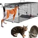 Humane Large Animal Trap Black 42 x 15.7 x 17.7 inch, Easy to Set & Release Animal Trap Cage, Collapsible Live Traps for Dogs, Raccoons, Foxes, Coyotes