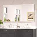 Keonjinn 55 x 30 Brushed Nickel Bathroom Vanity Mirror, Large Rounded Rectangle Bathroom Mirrors for over Sink, Metal Framed Silver Mirror for Wall, Shatterproof HD Tempered Glass(Horizontal/Vertical)