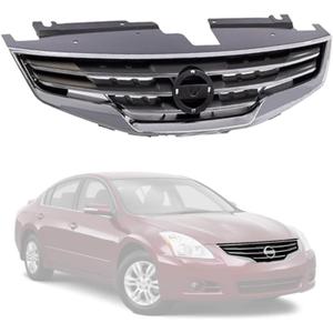 Front Grille Compatible With Nissan Altima 2010 2011 2012 (Sedan) Base S SL Hybrid Front Grill Assembly Replacement Part (With Chrome Shell Frame With Black Insert)