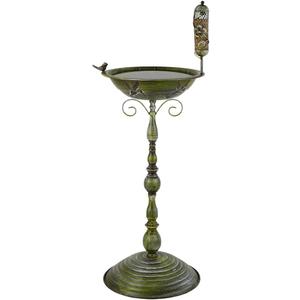 VEWOGARDEN 37 Inch Pedestal Bird Bath for Outside, Outdoor Metal Bird Bath and Feeder Combo for Garden Yard Patio Decoration, Green