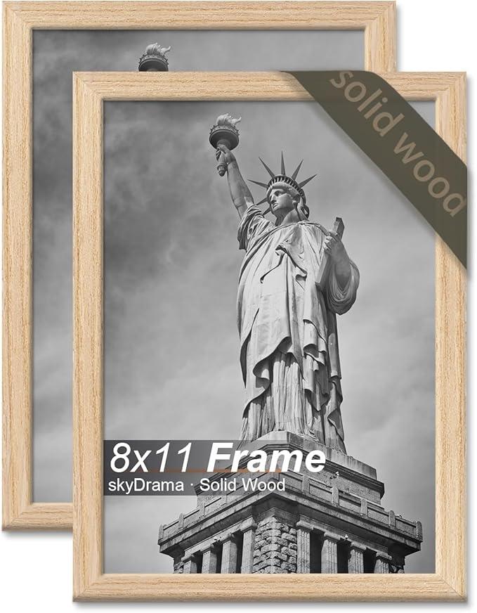 skyDrama Natural Solid Wood 8x11 Picture Frame, Display 8 x 11 Inch Picture Poster Photo, Vertical & Horizontal Wall Hanging  2 Pack/Natural/8"x11"